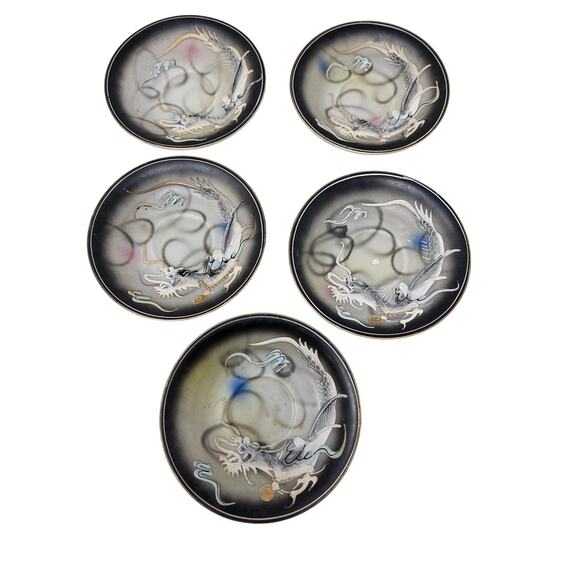 Vintage Set of 5 Dragonware Japan Saucers Plates Betson Hand-painted Moriage - Picture 1 of 3